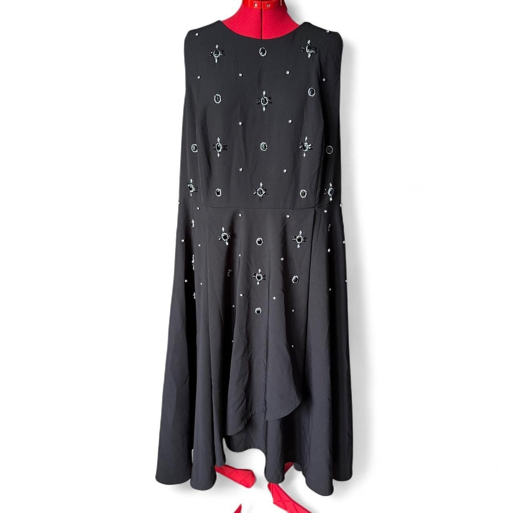 Jason Wu x Eloquii black sleeveless dress with silver black & rhinestones